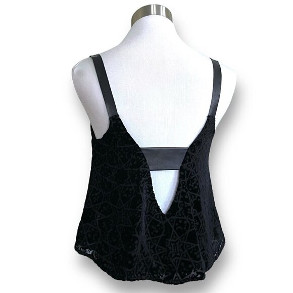 Twelfth Street by Cynthia Vincent Top Sz P Black Silk Velvet Burnout & Leather - Picture 7 of 9